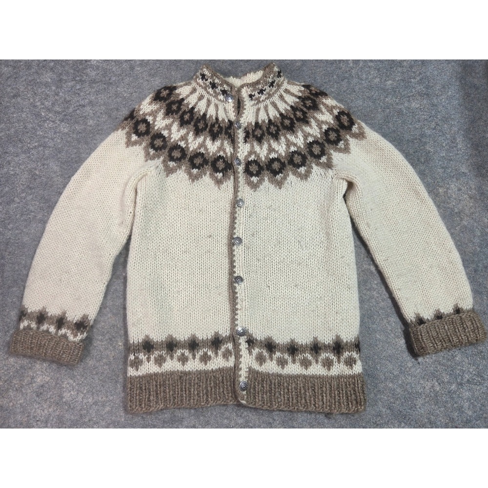 Rammagerdin Reykjavik Hand Knitted 100% Wool Icelandic Cardigan Sweater Medium